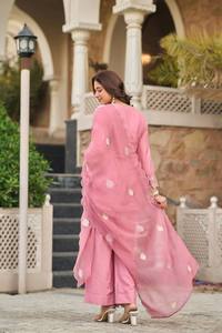 Salwar Kameez Rosa de Algodón para Mujer, Corte Holgado, Estilo Étnico Tradicional Indio, Largo hasta el Tobillo, con Bordado, Estilo Casual - Product Image 4