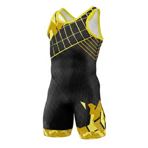 Sublimatie bedrukte worsteltrui voor heren, gekruiste hals, geometrische print, vochtregulerend, aansluitende tanktop, geschikt voor alle seizoenen - Product Image 3