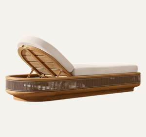 Tumbona Moderna de Madera de Teca Premium para Exteriores, Respaldo Ajustable con Cuerda Tejida, Estilo Contemporáneo, Tumbona para Piscina - Product Image 3
