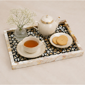 Mother of Pearl Tray Luxury Geometric <b>Mosaic</b> Tray Wholesale Custom Logo Decorative MOP Inlay Serving Tray for Hotel Tableware - Product Image 3