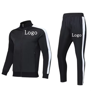 Survêtement pour homme en polyester noir, à capuche, avec fermeture éclair, style sportif, bandes blanches latérales, poches, extensible dans quatre directions, léger, hiver - Product Image 1