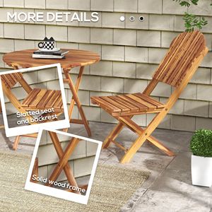 Set da Esterno in Legno Naturale per Terrazza e Balcone - Arredamento Pieghevole Resistente alle Intemperie in 3 Pezzi - Product Image 6
