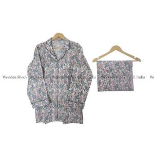 Ensemble pyjama indien fait main 100% coton, imprimé floral, pantalon ultra-confortable et chemise, robe de nuit pour femme, shorts pour la maison, vêtements de nuit d'été - Product Image 6