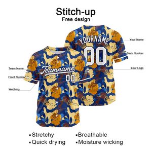 Custom Floral <b>Baseball</b> Jersey Unisex Short Sleeve Sublimated Print Breathable Polyester Summer Sport Top Teamname 00 - Product Image 3