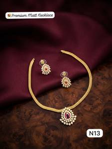 Premium Matt Finish Floral Necklace <b>Set</b> with Earrings Gold Plated Women's Bridal Wedding Jewelry Third Party Certified - Product Image 4