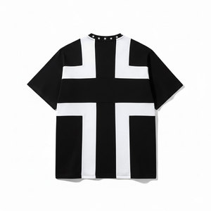 Custom Graphic Printed Streetwear T-shirt with Star <b>Studded</b> Neckline and Cross Block Pattern - Product Image 2
