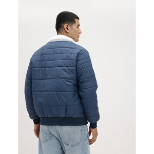 Chaqueta Acolchada Azul Marino para Hombre, Cuello Alto, Forro de Piel Sintética, Cierre de Cremallera, Ropa Casual de Invierno a Prueba de Viento - Product Image 3