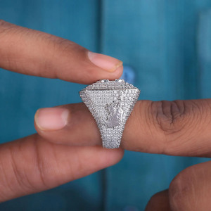 Custom Iced Out <b>Initial</b> Letter <b>Ring</b> Round Cut Moissanite Diamond Champion <b>Ring</b> Men's Hip Hop Style Jewelry Personalized Jewelry - Product Image 4