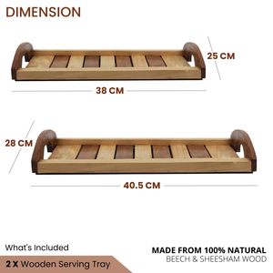Plateau de service carré en bois de hêtre bicolore, lot de 2, idéal pour les collations, décoration de table, à vendre - Product Image 2