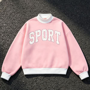 Sudadera Rosa de Cuello Redondo para Mujer con Estampado de Letras Deportivas, Ajuste Regular, Tejido de Algodón, Estilo Casual para Otoño, Cuello Simulado - Product Image 2