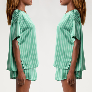 Nuevo Diseño de Pijamas de Satén para Dormir, Conjunto de 2 Piezas Económico para Mujer, Pantalones de Manga Corta, Pijamas de Seda Transpirable para Primavera Verano - Product Image 6