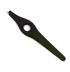 Black Slanted Eyebrow Tweezers with Finger Rest Hole Stainless Steel Coated Makeup Clip & <b>Hair</b> Beauty <b>Plucker</b> Precision Tweezers - Product Image 1