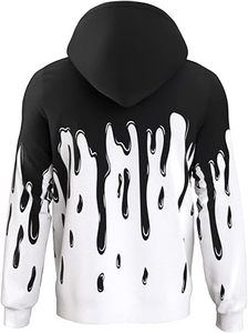 Sudadera con Capucha Oversize para Hombre 2026, Negra y Blanca con Estampado de Goteo, Estilo Urbano, Manga Regular, Tejido de Poliéster, Ropa de Otoño - Product Image 2
