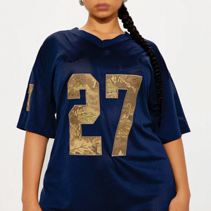 Maillot de football américain surdimensionné pour femme en maille marine, respirant, avec numéro imprimé, streetwear, tenue d'équipe, fabricant personnalisé - Product Image 4