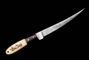 Handmade Damascus Steel Industrial Grade Fillet <b>Knife</b> Serrated Edge Drop Point 0.6 Mm Thickness <b>Bone</b> <b>Handle</b> 11" Overall Length - Product Image 2