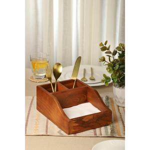 Multi Compartment Wooden Cutlery Organizer with Napkin Holder Handmade Tabletop Storage <b>Caddy</b> for Dining <b>Table</b> - Product Image 5