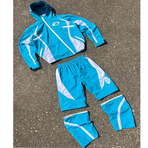 Ensemble de survêtement personnalisé pour homme : veste zippée et pantalon évasé ample en polyester et nylon coupe-vent, style streetwear - Product Image 2