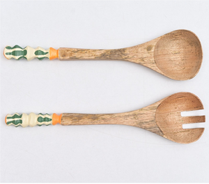 ช้อน/ส้อมเคลือบลายไม้พร้อมด้ามจับลายหินอ่อน ชุดช้อนเสิร์ฟสลัดและช้อนเสิร์ฟ - Product Image 6