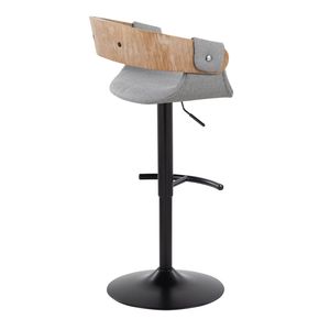 Elisa Mid Century Modern Adjustable Barstool with Swivel Black Metal and Whitewashed Wood Grey Fabric Rounded T <b>Footrest</b> - Product Image 4