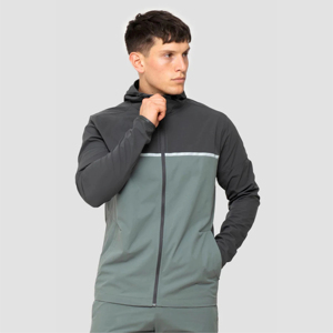 Chaqueta de Forro Polar con Capucha para Hombre, Diseño Color Block, Cierre Frontal con Cremallera, Resistente al Viento, Estilo Casual para Otoño, Corte Regular, Exterior de Poliéster - Product Image 1
