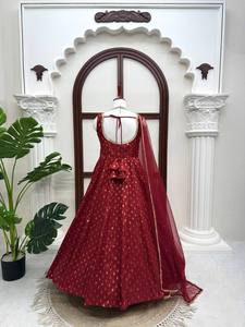 Designer Maroon Banarasi Anarkali <b>Suit</b> with Net Dupatta Luxury Festive Ethnic Gown Set <b>for</b> <b>Women</b> <b>Wedding</b> Party Wear - Product Image 4