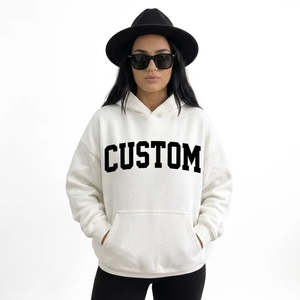 Sudadera con capucha Off-White de algodón grueso con estampado DTG, logotipo personalizado OEM/ODM, tejido de punto, holgada, para mujer, estilo urbano - Product Image 1