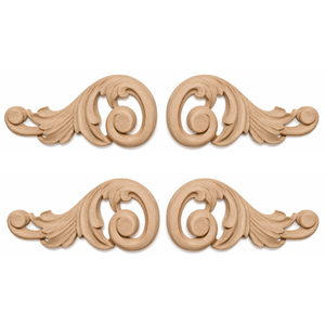 Appliques décoratives en bois massif sculpté à motifs floraux pour armoire, style traditionnel, onlays en bois massif - Product Image 1