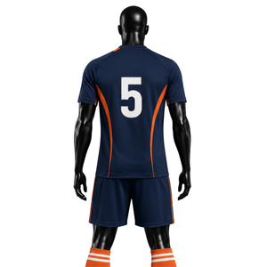 Ensemble de maillot de football pour homme ORVO, design rayé vert foncé/jaune, numéro 5, manches courtes, uniforme assorti, short, chaussettes, polyester - Product Image 5