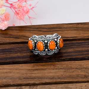 Orange Oyster Turquoise <b>Ring</b> Sterling <b>Silver</b> Artisan Jewelry Handmade <b>Statement</b> <b>Ring</b> Gift for Women Boho Gemstone <b>Ring</b> - Product Image 5