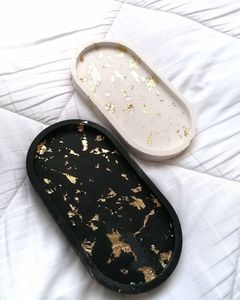 ถาดเรซิ่นลายหินอ่อน จีโอด อาเกต ขอบสีทอง ประดับกลิตเตอร์ ลายแนวตั้ง H a CRAFT HAC-1079 ทรงสี่เหลี่ยมผืนผ้า สำหรับโต๊ะกาแฟงานแต่งงาน - Product Image 2