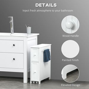 Mobiletto da Bagno Moderno 7x20 Autoportante con Due Cassetti, Porta Carta Igienica Sottile, Porta Asciugamani Laterale, Ruote, Materiale MDF - Product Image 6