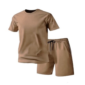 Ensemble T-shirt et short en polyester marron pour homme MANWA, respirant, vêtements de sport d'été pour adultes - Product Image 1