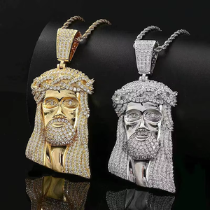 Iced Out Jesus Pendant Diamond Face <b>Charm</b> Micro Pave Religious Hip Hop Jewellery Gold Chain Statement Piece - Product Image 1