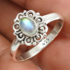 Anillo de Plata de Ley 925 con Piedra Lunar Arcoíris para Mujer, Estilo Bohemio, Anillo de Boda, Regalo Hecho a Mano de Moda para Mamá - Product Image 2