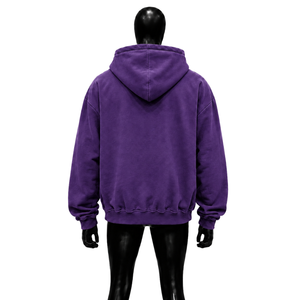 Sudadera con capucha morada extragrande al por mayor, estilo urbano con cremallera frontal y bolsillos, diseño transpirable de felpa francesa, ideal para otoño. - Product Image 2