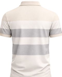Polo en coton rayé beige et gris personnalisé pour homme, coupe classique, manches courtes, tenue décontractée d'été, fabricant OEM, approvisionnement en gros - Product Image 2
