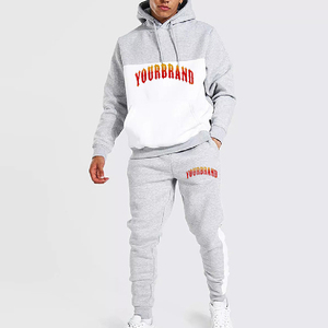 Survêtement à capuche gris et blanc pour homme, manches longues, cordon de serrage, style décontracté, vêtements d'automne, coupe régulière, 100% coton - Product Image 1