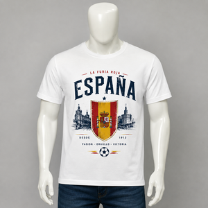 T-shirt de football de l'équipe nationale d'Espagne pour homme, manches courtes, coton, jersey décontracté, imprimé, col rond, coupe classique - Product Image 2