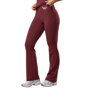 Burgundy <b>Flared</b> Yoga <b>Leggings</b> Women High Waist Gymwear Stretch Fitness Training Workout Activewear Performance Pants - Product Image 1