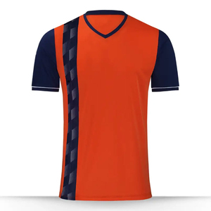 Maillot de football pour homme à col en V, manches courtes, orange et bleu marine, bloc de couleurs, en polyester anti-humidité, vêtement de sport pour adulte, coupe classique - Product Image 6