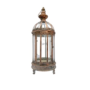 Candle Jar Empty Glass with Bamboo <b>Lid</b> Wholesale Colorful with Glass windows - Brass Color - 22 Glas windows - Product Image 1