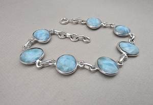 Pulsera Ajustable de Plata de Ley 925 con Gema Azul Larimar Natural Hecha a Mano para Mujer, Ideal para Aniversario - Product Image 6