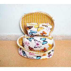 Bolsa de Cosméticos Acolchada a Rayas, Hecha a Mano, 100% Algodón Puro, Ecológica, Duradera, con Cierre, Organizador de Viaje, Juego de 3 Grandes - Product Image 4