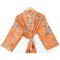 Nuevo Bata de Baño con Cuello en V y Manga Tres Cuartos, de Algodón Orgánico, Estampado Floral, Transpirable, de Secado Rápido, para Primavera/Verano, con Cinturón, Estilo Indio