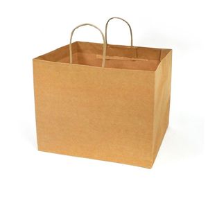 Sac à lunch en papier kraft de haute qualité imprimé recyclable personnalisé avec poignées torsadées - Product Image 2
