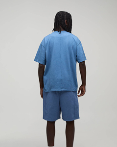 Hot Selling Men's Blue White Color Block Polo T-Shirt <b>Set</b> Casual Summer Cotton OEM Breathable Short Sleeve With Pocket Short - Product Image 2
