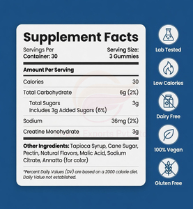 Natural <b>Creatine</b> Monohydrate Gummies Chewable Dietary Supplement Bulk OEM Manufacturer - Product Image 3
