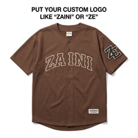 Maillot de baseball unisexe 180 GSM 100% polyester marron avec logo brodé chenille personnalisé, vêtements d'équipe respirants et à séchage rapide