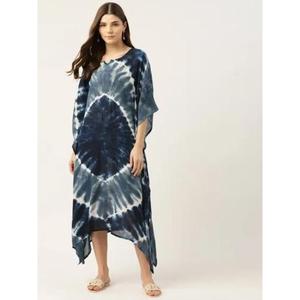 Caftán artesanal de lujo para mujer, caftán teñido a mano, vestido de algodón suave con cordón de contraste, estilo vintage para mujer - Product Image 1
