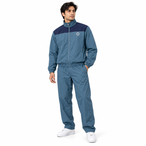 Ensemble de survêtement unisexe bleu uni, écologique, grande taille, coupe-vent d'hiver, doublure polaire, léger, respirant, vêtements de sport personnalisés - Product Image 1